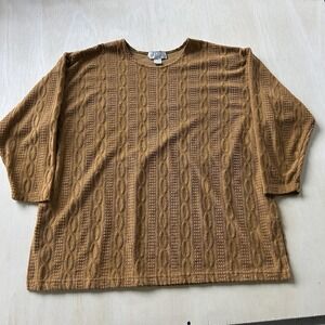 Jessica Roberts Sweater Womens 2X Brown Textured Knit 3/4 Sleeve Pullover Plus